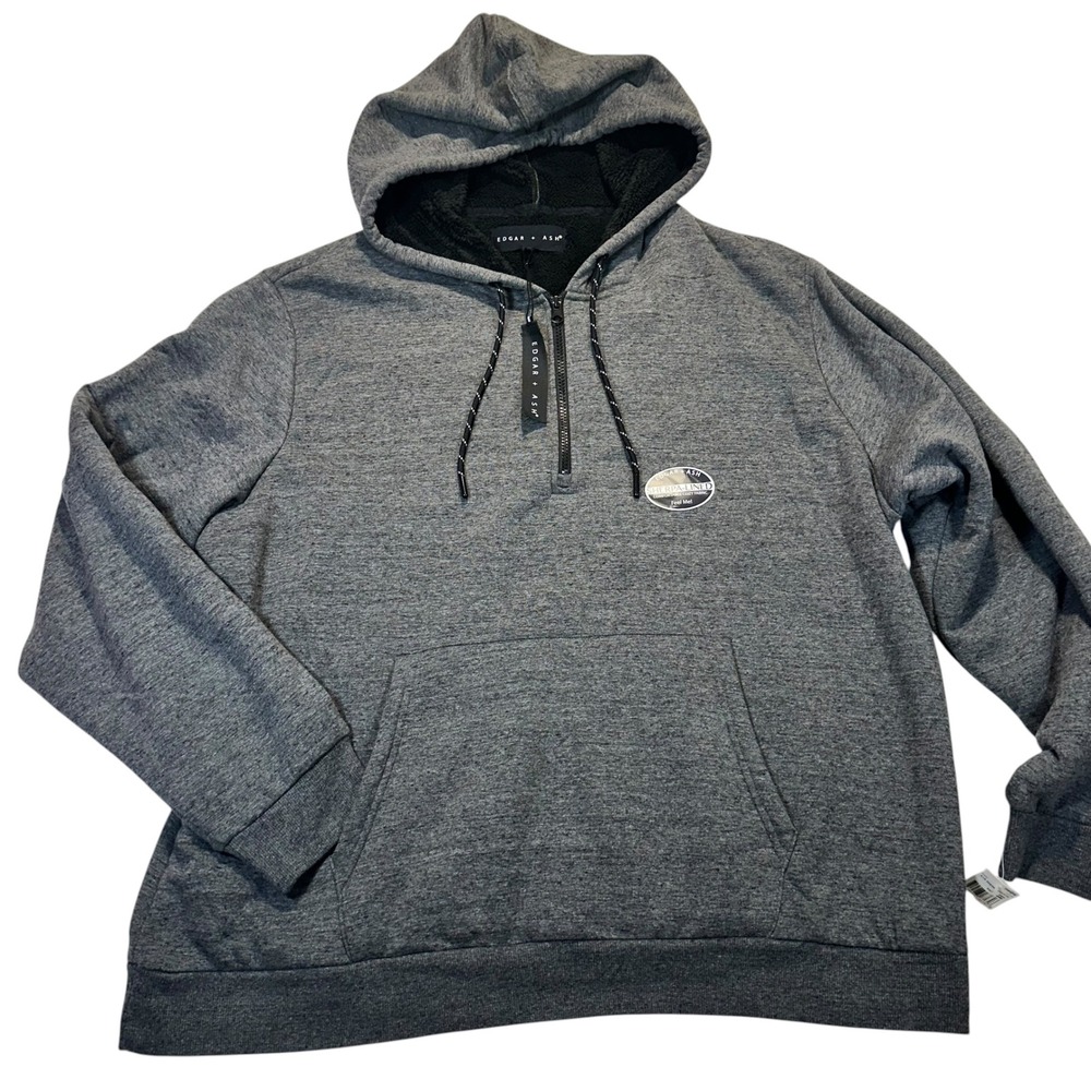 Edgar + Ash Mens 2XL Sherpa Lined Hoodie Quarter Zip Fleece Sweatshirt Grey NEW‎
